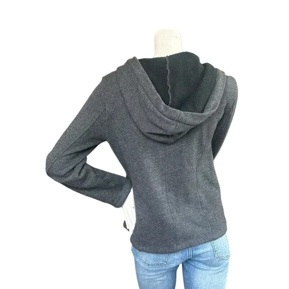 Eileen Fisher Dark Gray Fleece Lined Wool Blend Casual Hooded Zip Up Jacket XS - Picture 8 of 11